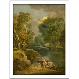 Artery8 Gainsborough River Landscape 2 Cows Figure Bridge Painting Artwork Framed Wall Art Print 18X24 Inch Artery8 Gainsborough River Landscape 2 Cows Figure Bridge Painting Artwork Framed Wall Art Print 18X24 Inch