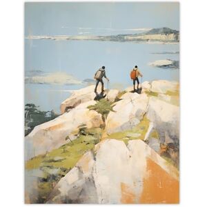 Artery8 Hikers Reach The Summit At Last Oil Painting Hiking Coastal Cliff Landscape Extra Large XL Wall Art Poster Print Artery8 Hikers Reach The Summit At Last Oil Painting Hiking Coastal Cliff Landscape Extra Large XL Wall Art Poster Print