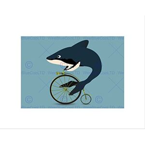 Wee Blue Coo PAINTING ILLUSTRATION CARTOON SHARK PENNY FARTHING FRAMED ART PRINT B12X12911 Wee Blue Coo PAINTING ILLUSTRATION CARTOON SHARK PENNY FARTHING FRAMED ART PRINT B12X12911