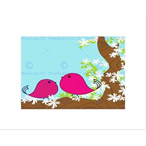 Wee Blue Coo Painting Illustration Pink Birds Tree Branch Flower Wall Art Print Wee Blue Coo Painting Illustration Pink Birds Tree Branch Flower Wall Art Print