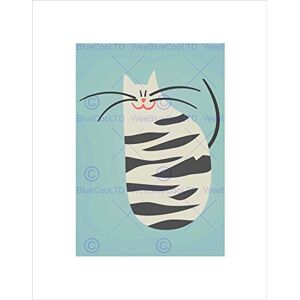 Wee Blue Coo Illustration Funny Cat Kitten Beige Grey Stripes Wall Art Print Wee Blue Coo Illustration Funny Cat Kitten Beige Grey Stripes Wall Art Print