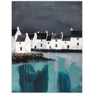 Artery8 Scottish Coastal Village Oil Painting Grey Sky Living Room Extra Large XL Wall Art Poster Print Artery8 Scottish Coastal Village Oil Painting Grey Sky Living Room Extra Large XL Wall Art Poster Print