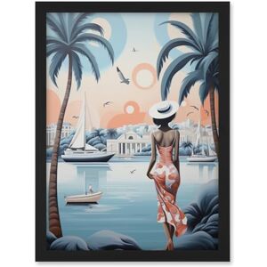 Artery8 French Riviera Palm Tree Coastline Boats Stylised Artwork Teal Coral Pink Woman Cote d'Azur Nice Coastal Landscape Artwork Framed A3 Wall Art Print Artery8 French Riviera Palm Tree Coastline Boats Stylised Artwork Teal Coral Pink Woman Cote d'Azur Nice Coastal Landscape Artwork Framed A3 Wall Art Print
