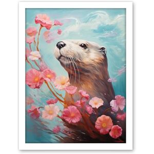 Artery8 Otter with a Pink Cherry Blossom Branch Elegant Oil Painting Floating on Lake Water with Flowers Artwork Framed Wall Art Print 18X24 Inch Artery8 Otter with a Pink Cherry Blossom Branch Elegant Oil Painting Floating on Lake Water with Flowers Artwork Framed Wall Art Print 18X24 Inch
