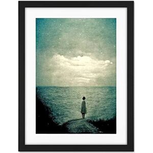 Doppelganger33 LTD Looking Out To Sea Dreamscape Lone Woman Dusk Calm Elegant Panting Artwork Framed Wall Art Print 18X24 Inch Doppelganger33 LTD Looking Out To Sea Dreamscape Lone Woman Dusk Calm Elegant Panting Artwork Framed Wall Art Print 18X24 Inch