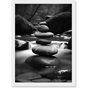 Artery8 Zen Stacking Stones in River Black and White Photo Artwork Framed Wall Art Print A4 Artery8 Zen Stacking Stones in River Black and White Photo Artwork Framed Wall Art Print A4