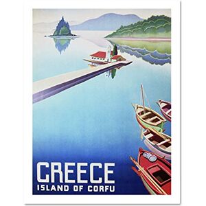 Wee Blue Coo Travel IslanDecorfu Greece Boats Pier Art Large Framed Art Print Poster Wall Decor 18x24 inch Wee Blue Coo Travel IslanDecorfu Greece Boats Pier Art Large Framed Art Print Poster Wall Decor 18x24 inch