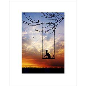 Wee Blue Coo PHOTO MOCK UP SILHOUETTE SUNSET CAT SWING BIRD FRAMED ART PRINT MOUNT B12X13319 Wee Blue Coo PHOTO MOCK UP SILHOUETTE SUNSET CAT SWING BIRD FRAMED ART PRINT MOUNT B12X13319