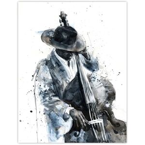 Artery8 Jazz Music Double Bass Player Watercolour Living Room Extra Large XL Wall Art Poster Print Artery8 Jazz Music Double Bass Player Watercolour Living Room Extra Large XL Wall Art Poster Print
