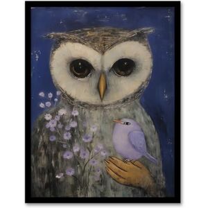 Artery8 The Owls Pet Surreal Dream Oil Painting Night Owl With Lavender Flower And Small Bird Artwork Framed Wall Art Print A4 Artery8 The Owls Pet Surreal Dream Oil Painting Night Owl With Lavender Flower And Small Bird Artwork Framed Wall Art Print A4