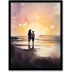 Artery8 Mum And Me Watercolour Painting Mother And Daughter Dawn Morning Walk On The Beach Art Print Framed Poster Wall Decor 12x16 inch Artery8 Mum And Me Watercolour Painting Mother And Daughter Dawn Morning Walk On The Beach Art Print Framed Poster Wall Decor 12x16 inch