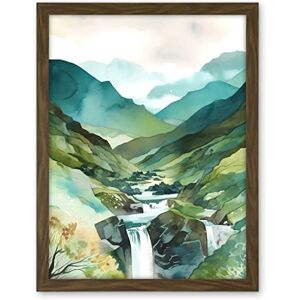 Artery8 River Cascades Waterfall in Misty Landscape Modern Watercolour Painting Artwork Framed Wall Art Print 18X24 Inch Artery8 River Cascades Waterfall in Misty Landscape Modern Watercolour Painting Artwork Framed Wall Art Print 18X24 Inch