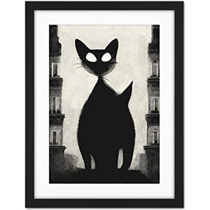 Doppelganger33 LTD Giant Black Cat Le Chat Noir City Monochrome Illustration Artwork Framed Wall Art Print 18X24 Inch Doppelganger33 LTD Giant Black Cat Le Chat Noir City Monochrome Illustration Artwork Framed Wall Art Print 18X24 Inch