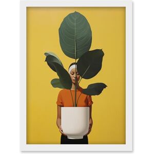 Artery8 Rubber Tree Showcase Realistic Oil Painting Yellow Orange Green Woman with Plant Pot Minimalist Artwork Framed Wall Art Print A4 Artery8 Rubber Tree Showcase Realistic Oil Painting Yellow Orange Green Woman with Plant Pot Minimalist Artwork Framed Wall Art Print A4
