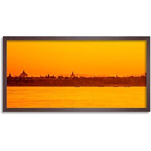 Wee Blue Coo Myanmar Pagoda Sunset River Yellow Long Panel Framed Wall Art Print Wee Blue Coo Myanmar Pagoda Sunset River Yellow Long Panel Framed Wall Art Print