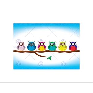 Wee Blue Coo Painting Illustration Six Cartoon Owls Perched Cute Wall Art Print Wee Blue Coo Painting Illustration Six Cartoon Owls Perched Cute Wall Art Print