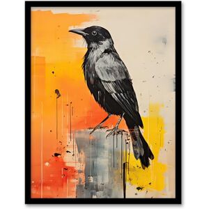 Artery8 The Enigmatic Crow Bird Portrait Grey and Orange Artwork Framed Wall Art Print A4 Artery8 The Enigmatic Crow Bird Portrait Grey and Orange Artwork Framed Wall Art Print A4