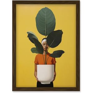 Artery8 Rubber Tree Showcase Realistic Oil Painting Yellow Orange Green Woman with Plant Pot Minimalist Artwork Framed Wall Art Print A4 Artery8 Rubber Tree Showcase Realistic Oil Painting Yellow Orange Green Woman with Plant Pot Minimalist Artwork Framed Wall Art Print A4