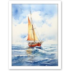 Artery8 Orange Sailing Boat Watercolour Painting Bathroom Artwork Sail at Sea Seascape Artwork Framed Wall Art Print 18X24 Inch Artery8 Orange Sailing Boat Watercolour Painting Bathroom Artwork Sail at Sea Seascape Artwork Framed Wall Art Print 18X24 Inch