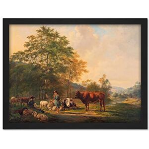 Artery8 Van Os Hilly Landscape Shepherd Cattle Painting Artwork Framed Wall Art Print 18X24 Inch Artery8 Van Os Hilly Landscape Shepherd Cattle Painting Artwork Framed Wall Art Print 18X24 Inch