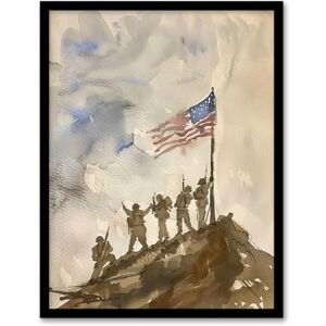 Artery8 American Flag Soldiers Iwo Jima WWII Watercolour Man Cave Artwork Framed Wall Art Print 18X24 Inch Artery8 American Flag Soldiers Iwo Jima WWII Watercolour Man Cave Artwork Framed Wall Art Print 18X24 Inch
