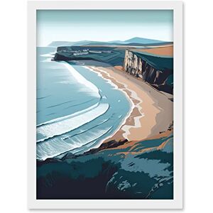 Artery8 Rhossili Bay Cliffs Over Beach Coastal Landscape Artwork Framed Wall Art Print A4 Artery8 Rhossili Bay Cliffs Over Beach Coastal Landscape Artwork Framed Wall Art Print A4