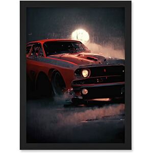 Doppelganger33 LTD Classic Red Sports Muscle Car On A Rainy Atmospheric Night Artwork Framed A3 Wall Art Print Doppelganger33 LTD Classic Red Sports Muscle Car On A Rainy Atmospheric Night Artwork Framed A3 Wall Art Print