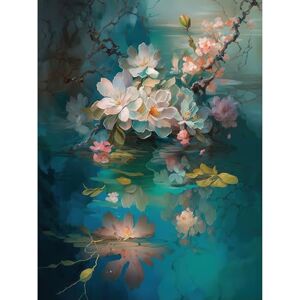 Artery8 Low Hanging Cherry Blossom Branch in River Stream Modern Watercolour Painting Extra Large XL Wall Art Poster Print Artery8 Low Hanging Cherry Blossom Branch in River Stream Modern Watercolour Painting Extra Large XL Wall Art Poster Print