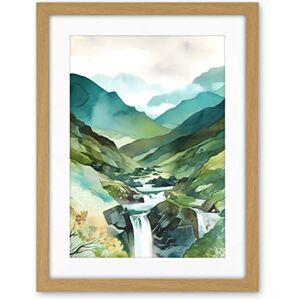 Artery8 River Cascades Waterfall in Misty Landscape Modern Watercolour Painting Artwork Framed Wall Art Print 18X24 Inch Artery8 River Cascades Waterfall in Misty Landscape Modern Watercolour Painting Artwork Framed Wall Art Print 18X24 Inch