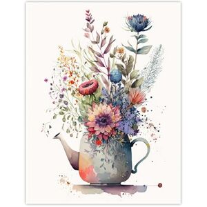 Wee Blue Coo Quirky Wildflower Bouquet in Tea Pot Vase Watercolour Painting Pink Blue Purple Spring Flower Blooms Extra Large XL Wall Art Poster Print Wee Blue Coo Quirky Wildflower Bouquet in Tea Pot Vase Watercolour Painting Pink Blue Purple Spring Flower Blooms Extra Large XL Wall Art Poster Print