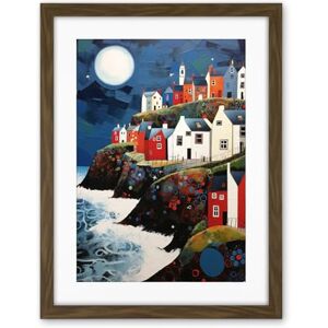 Artery8 Seaside Village Houses on Cliff Folk Art Oil Painting Bathroom Artwork Full Moon Night Waves Coastal Landscape Artwork Framed Wall Art Print 18X24 Inch Artery8 Seaside Village Houses on Cliff Folk Art Oil Painting Bathroom Artwork Full Moon Night Waves Coastal Landscape Artwork Framed Wall Art Print 18X24 Inch