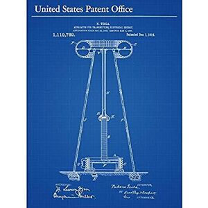 Artery8 Tesla Electrical Energy Transmitter 1914 Vintage Patent Art Print Canvas Premium Wall Decor Poster Mural Artery8 Tesla Electrical Energy Transmitter 1914 Vintage Patent Art Print Canvas Premium Wall Decor Poster Mural