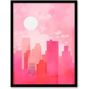 Artery8 Abstract Geometric Cityscape in Pink Simple Watercolour Painting Artwork Framed Wall Art Print A4 Artery8 Abstract Geometric Cityscape in Pink Simple Watercolour Painting Artwork Framed Wall Art Print A4