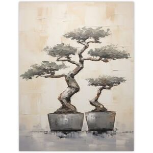 Artery8 Japan Bonsai Trees Oil Painting Pallet Knife Neutral Grey Tone Textured Artwork Extra Large XL Wall Art Poster Print Artery8 Japan Bonsai Trees Oil Painting Pallet Knife Neutral Grey Tone Textured Artwork Extra Large XL Wall Art Poster Print