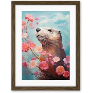 Artery8 Otter with a Pink Cherry Blossom Branch Elegant Oil Painting Floating on Lake Water with Flowers Artwork Framed Wall Art Print 18X24 Inch Artery8 Otter with a Pink Cherry Blossom Branch Elegant Oil Painting Floating on Lake Water with Flowers Artwork Framed Wall Art Print 18X24 Inch