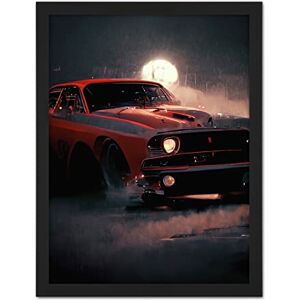 Doppelganger33 LTD Classic Red Sports Muscle Car On A Rainy Atmospheric Night Artwork Framed Wall Art Print 18X24 Inch Doppelganger33 LTD Classic Red Sports Muscle Car On A Rainy Atmospheric Night Artwork Framed Wall Art Print 18X24 Inch