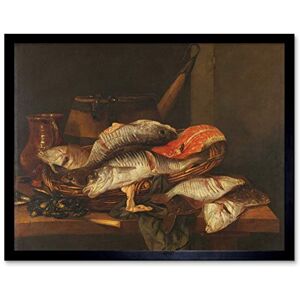 Artery8 Van Beyeren Still Life With Fish Painting Art Print Framed Poster Wall Decor 12x16 inch Artery8 Van Beyeren Still Life With Fish Painting Art Print Framed Poster Wall Decor 12x16 inch