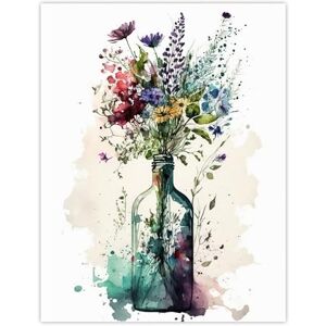 Wee Blue Coo Elegant Wildflower Bouquet in Glass Bottle Vase Watercolour Painting Red Purple Blue Spring Flower Blooms Unframed Wall Art Print Poster Home Decor Premium Wee Blue Coo Elegant Wildflower Bouquet in Glass Bottle Vase Watercolour Painting Red Purple Blue Spring Flower Blooms Unframed Wall Art Print Poster Home Decor Premium
