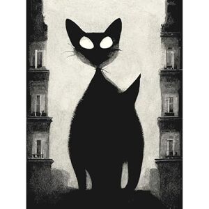 Doppelganger33 LTD Giant Black Cat Le Chat Noir City Monochrome Illustration Large Wall Art Poster Print Thick Paper 18X24 Inch Doppelganger33 LTD Giant Black Cat Le Chat Noir City Monochrome Illustration Large Wall Art Poster Print Thick Paper 18X24 Inch