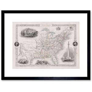 Wee Blue Coo Map 1850 Tallis Map United States USA Vintage Framed Wall Art Print Wee Blue Coo Map 1850 Tallis Map United States USA Vintage Framed Wall Art Print