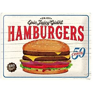 Nostalgic-Art Retro Tin Sign – USA – Hamburgers – Gift idea for USA & Diner fans, Metal Plaque, Vintage design for wall decoration, 30 x 40 cm Nostalgic-Art Retro Tin Sign – USA – Hamburgers – Gift idea for USA & Diner fans, Metal Plaque, Vintage design for wall decoration, 30 x 40 cm