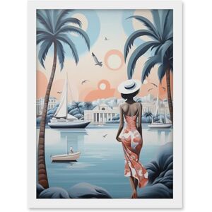 Artery8 French Riviera Palm Tree Coastline Boats Stylised Artwork Teal Coral Pink Woman Cote d'Azur Nice Coastal Landscape Artwork Framed A3 Wall Art Print Artery8 French Riviera Palm Tree Coastline Boats Stylised Artwork Teal Coral Pink Woman Cote d'Azur Nice Coastal Landscape Artwork Framed A3 Wall Art Print
