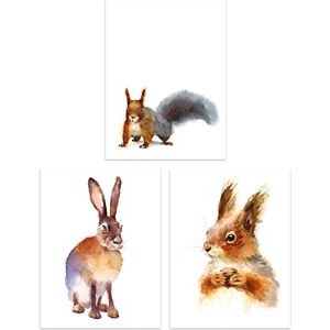 Artery8 Watercolour Red Squirrel Hare Rabbit Set Of 3 Unframed Wall Art Prints Bathroom Bedroom Aesthetic Woodland Painting 12X16 Inch Artery8 Watercolour Red Squirrel Hare Rabbit Set Of 3 Unframed Wall Art Prints Bathroom Bedroom Aesthetic Woodland Painting 12X16 Inch