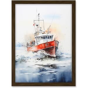 Artery8 Trawler Fishing Boat Watercolour Painting Red Blue Rough Sea Fishermen Waves Seascape Artwork Framed A3 Wall Art Print Artery8 Trawler Fishing Boat Watercolour Painting Red Blue Rough Sea Fishermen Waves Seascape Artwork Framed A3 Wall Art Print