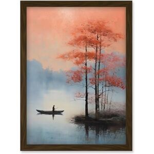 Artery8 Canoe Boat on Misty Lake Oil Painting Landscape Blue Pink Blossom Tree Early Morning Artwork Framed Wall Art Print A4 Artery8 Canoe Boat on Misty Lake Oil Painting Landscape Blue Pink Blossom Tree Early Morning Artwork Framed Wall Art Print A4