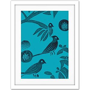 Doppelganger33 LTD Linocut Vintage Blue Birds Jungle Pattern Illustration Teal Artwork Framed Wall Art Print 18X24 Inch Doppelganger33 LTD Linocut Vintage Blue Birds Jungle Pattern Illustration Teal Artwork Framed Wall Art Print 18X24 Inch