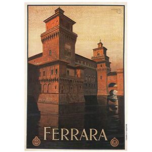 Wee Blue Coo Travel Castle Moat Ferrara Italy Vintage Retro Advertising Wall Art Print Wee Blue Coo Travel Castle Moat Ferrara Italy Vintage Retro Advertising Wall Art Print