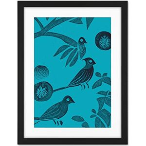 Doppelganger33 LTD Linocut Vintage Blue Birds Jungle Pattern Illustration Teal Artwork Framed Wall Art Print 18X24 Inch Doppelganger33 LTD Linocut Vintage Blue Birds Jungle Pattern Illustration Teal Artwork Framed Wall Art Print 18X24 Inch