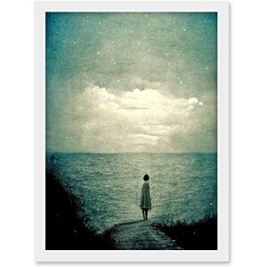 Doppelganger33 LTD Looking Out To Sea Dreamscape Lone Woman Dusk Calm Elegant Panting Artwork Framed A3 Wall Art Print Doppelganger33 LTD Looking Out To Sea Dreamscape Lone Woman Dusk Calm Elegant Panting Artwork Framed A3 Wall Art Print