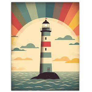 Artery8 Retro Lighthouse Bathroom Art Sunrise Mid Century Modern Flat Vintage Style Extra Large XL Wall Art Poster Print Artery8 Retro Lighthouse Bathroom Art Sunrise Mid Century Modern Flat Vintage Style Extra Large XL Wall Art Poster Print